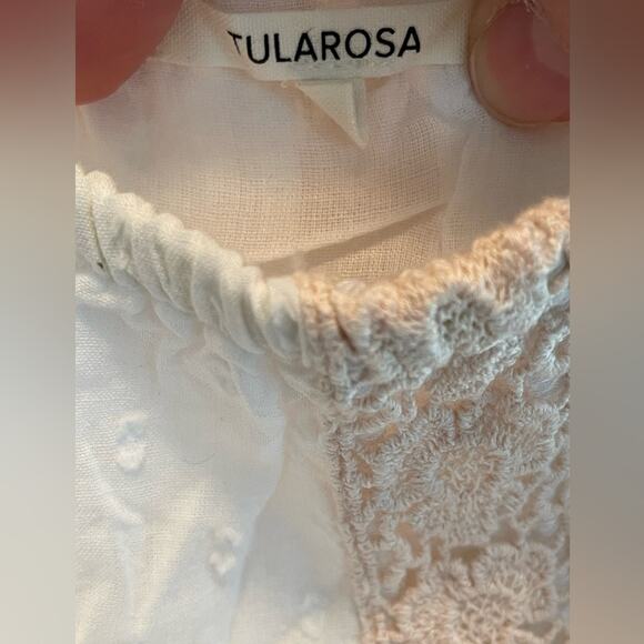 Tularosa White Off-Shoulder Crochet inlay Pom Hem Oversized Lined Eyelet Top M - Picture 8 of 10